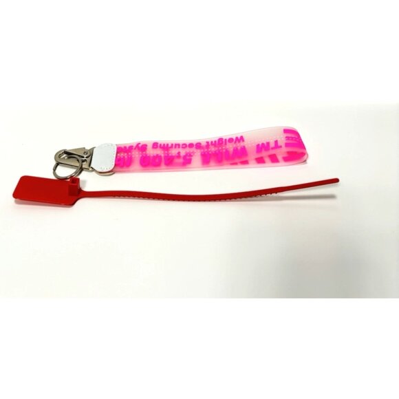 Off-White Clear /Pink Keychain Industrial Strap w/ Zip Tie Logo Tag Key Holder - Picture 4 of 6